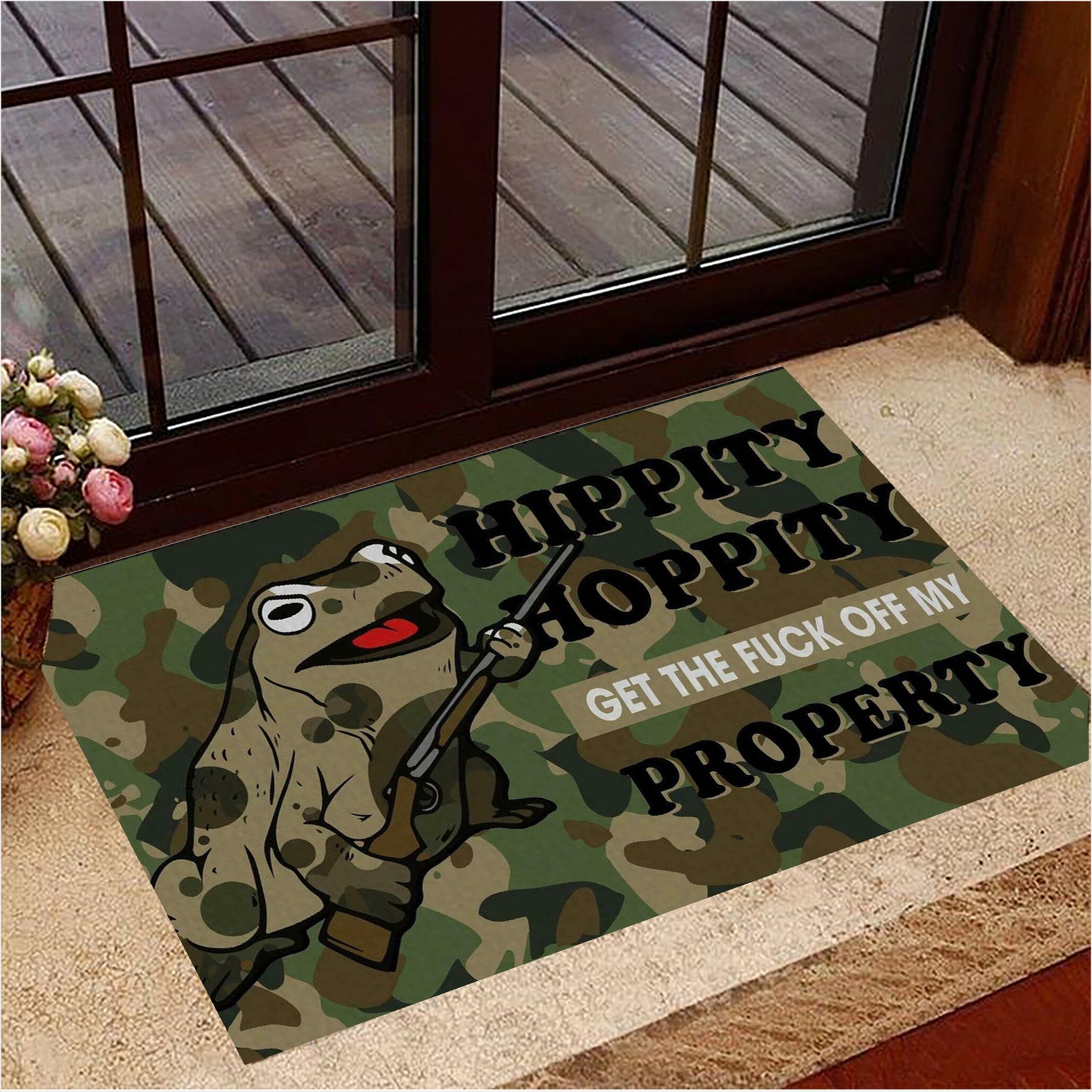 Hippity Hoppity Doormat Military Camo Frog Get Off My Property Unique Doormat Gifts For BFF-1