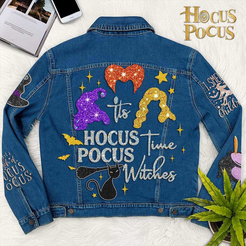 Hocus Pocus Its Time Witches Denim Jacket Hocus Pocus Merch Halloween Gifts For Her-1