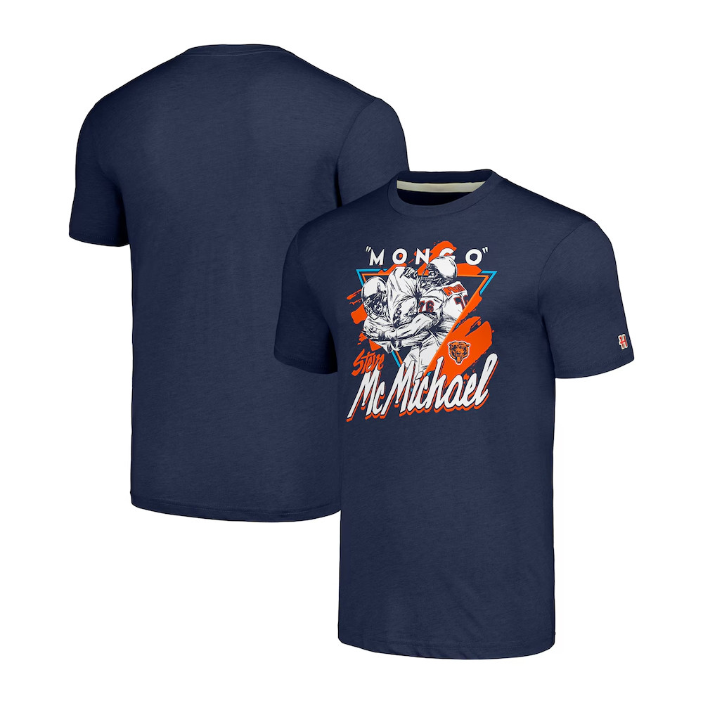 Homage Steve McMichael Navy Chicago Bears Caricature Retired Player T-Shirt Fans Gifts-1