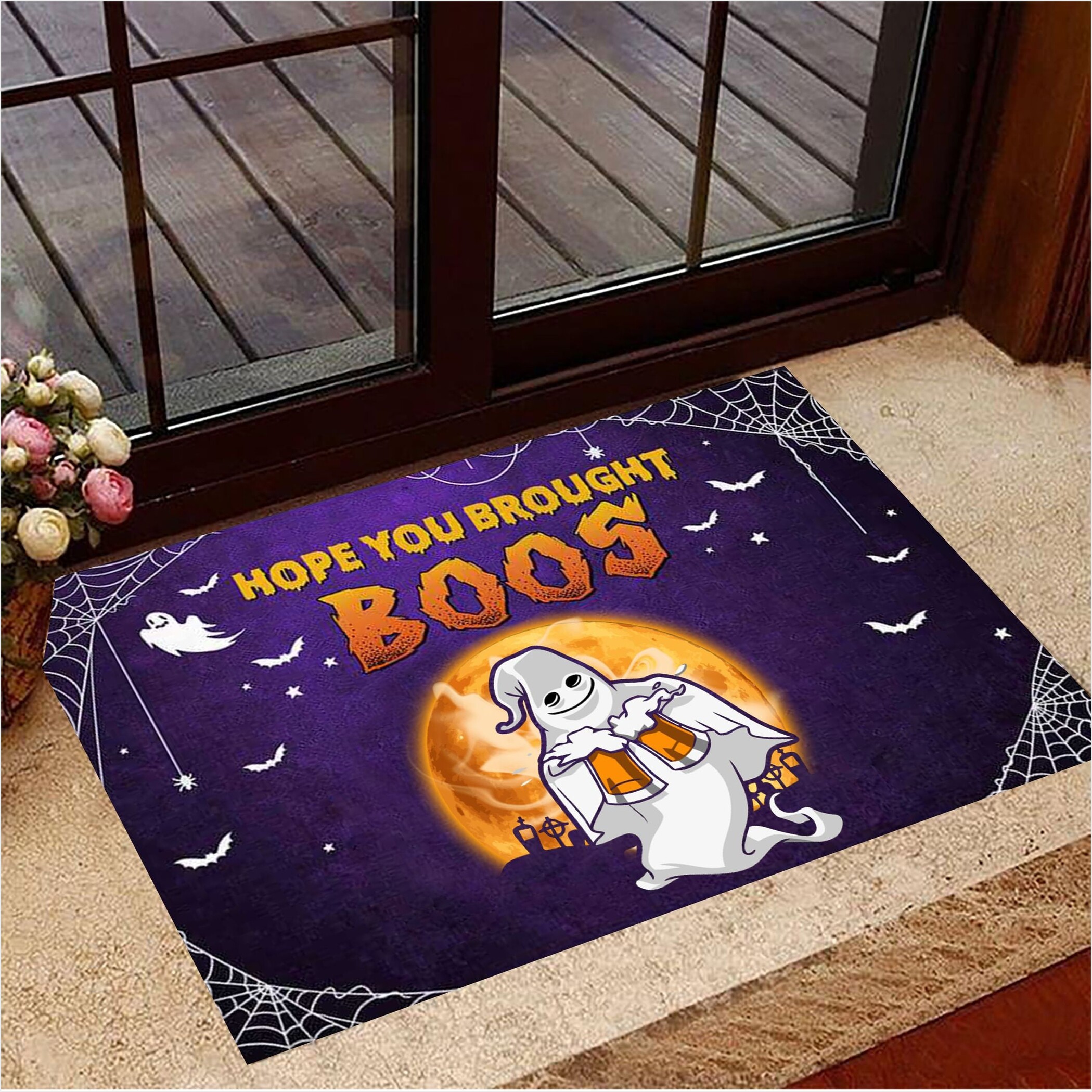 Hope You Brought Boos Doormat Ghost With Beer Halloween Doormat Halloween Room Decor-1