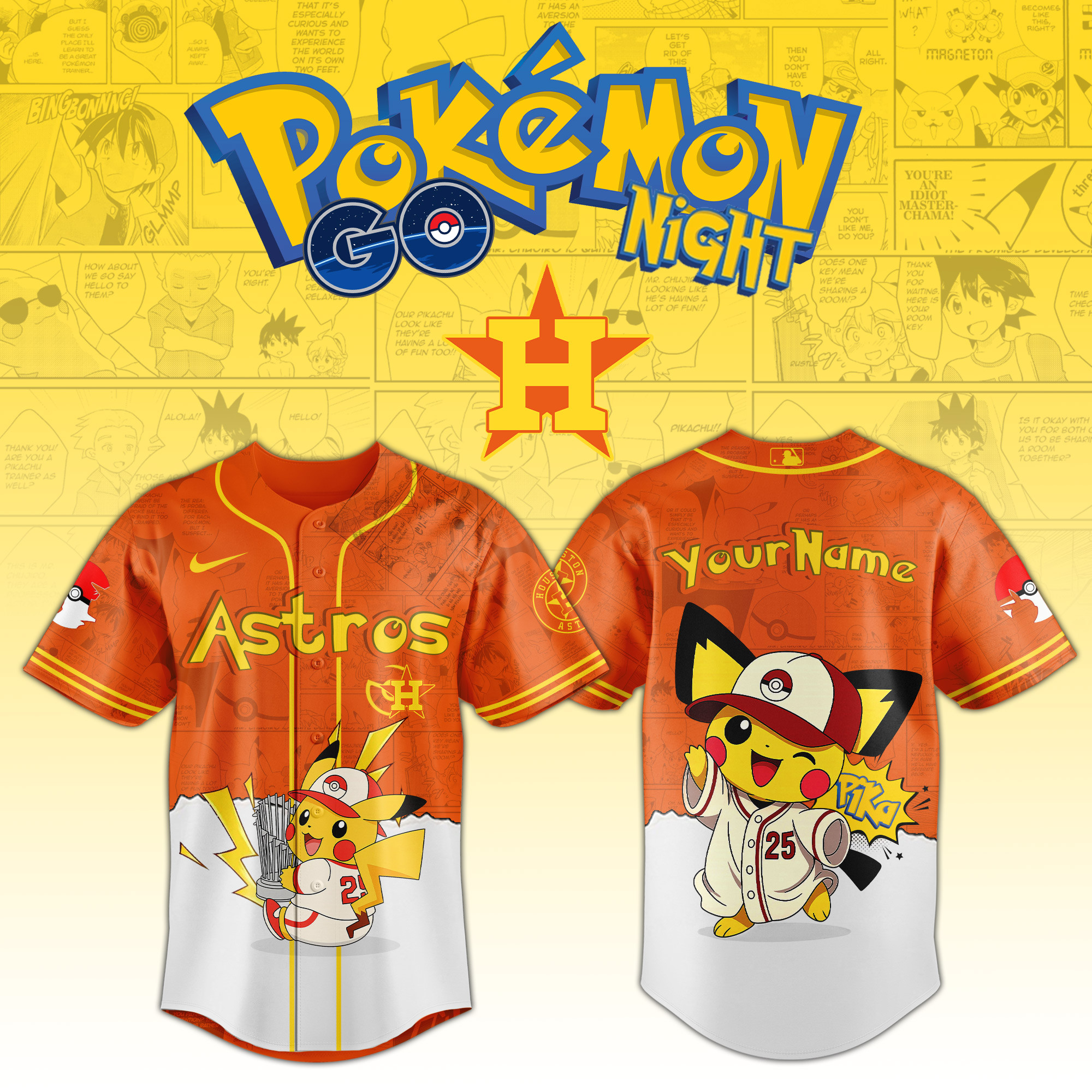 Houston Astros Mlb X Pokemon Go Night Personalized Baseball Jersey For Fans-1
