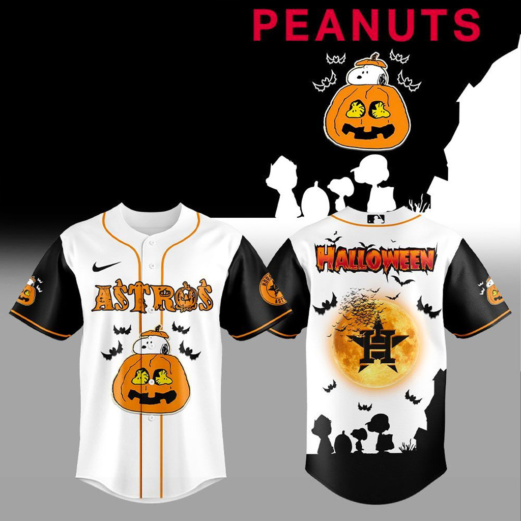 Houston Astros X Peanuts To Halloween 2025 Jersey Houston Astros Merch Cool Baseball Gifts-1