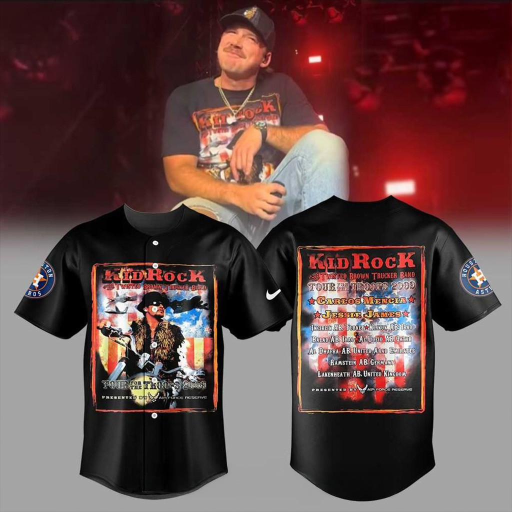 Houston Astros x Morgan I'm The Problem Tour Kid Rock Black Baseball Jersey Astros Merch-1