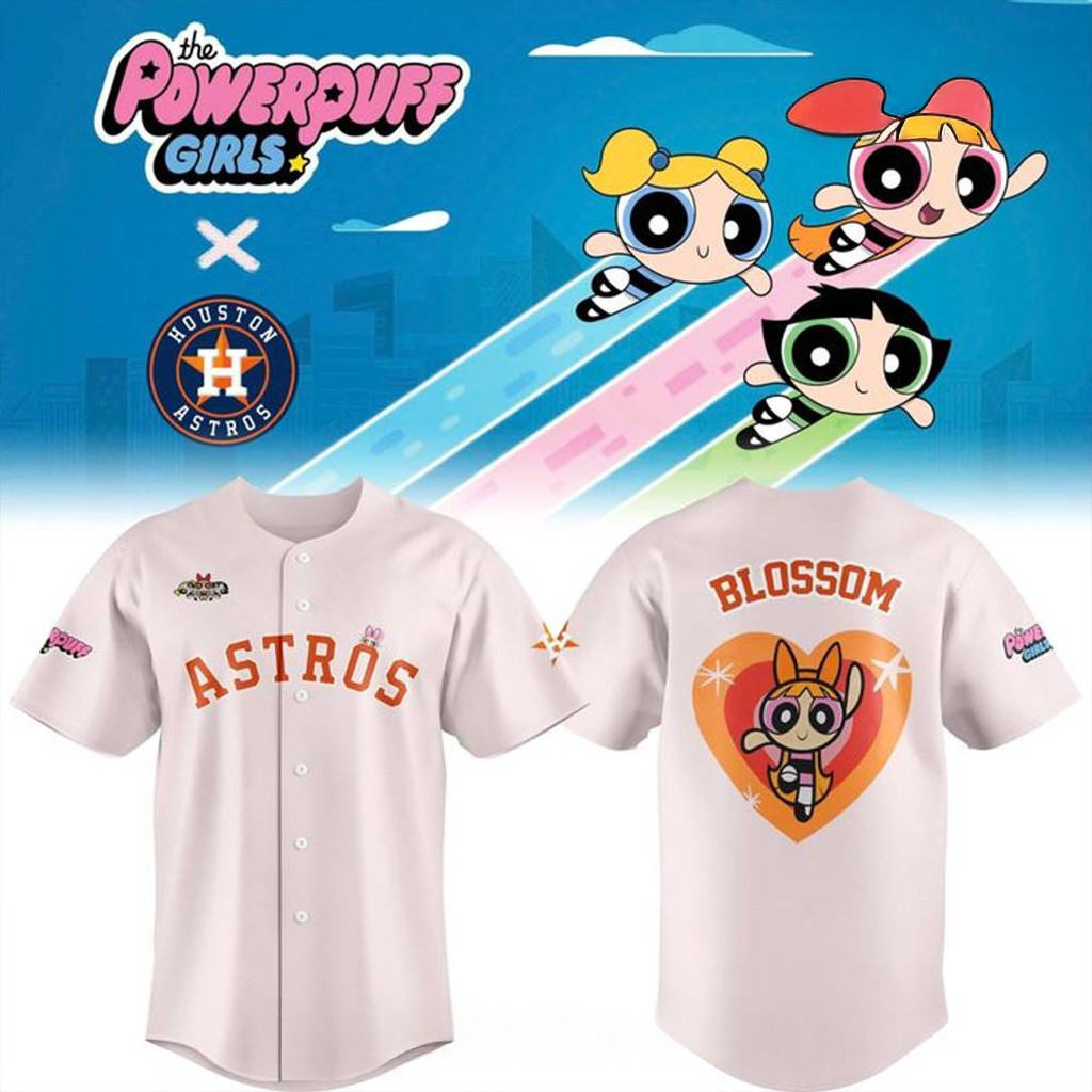 Houston Astros x The Powerpuff Girls Baseball Jersey Houston Astros Merch Boyfriend Gifts-1