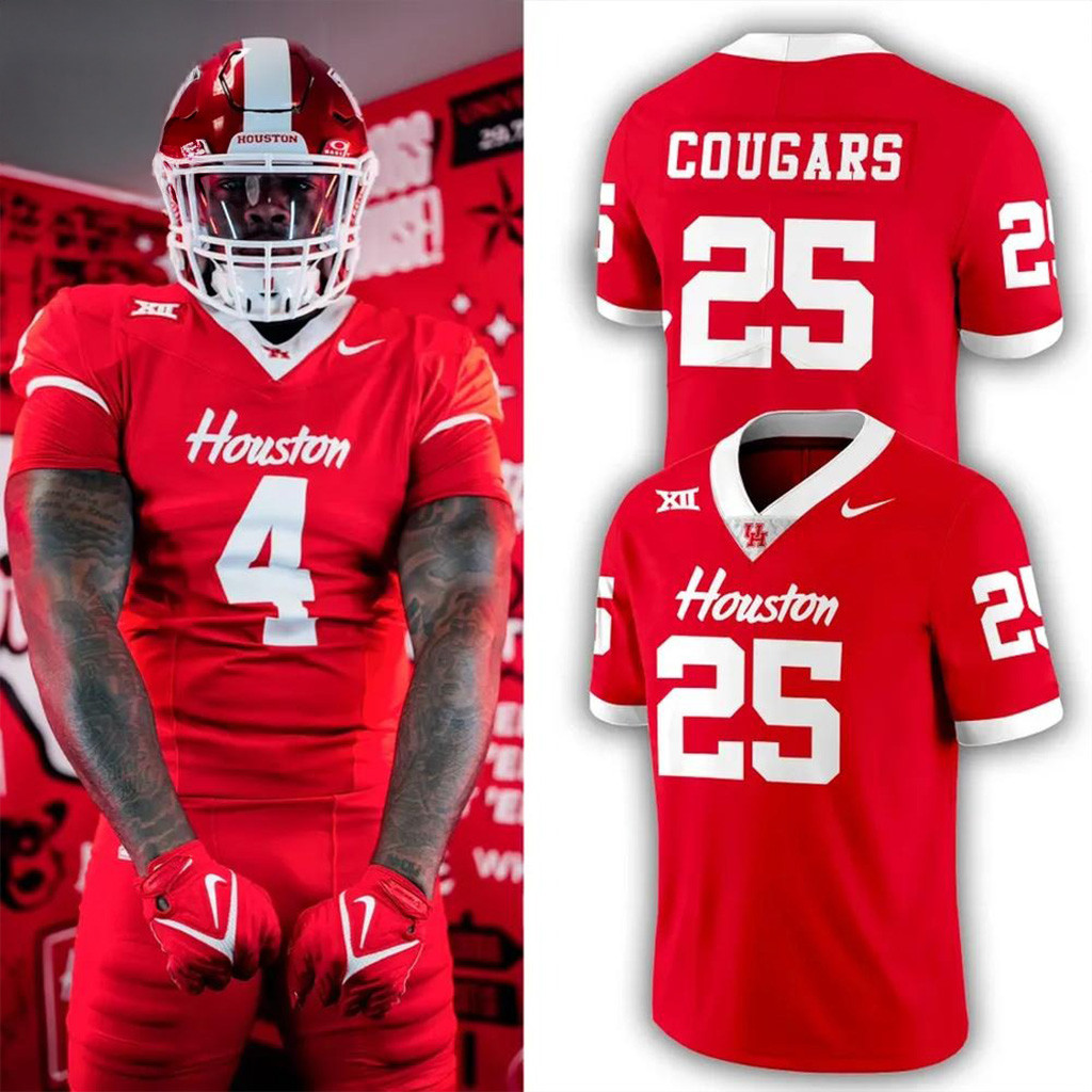Houston Cougars 2025 New Red Uniform Football Jersey Houston Cougars Merch Him Gifts-1