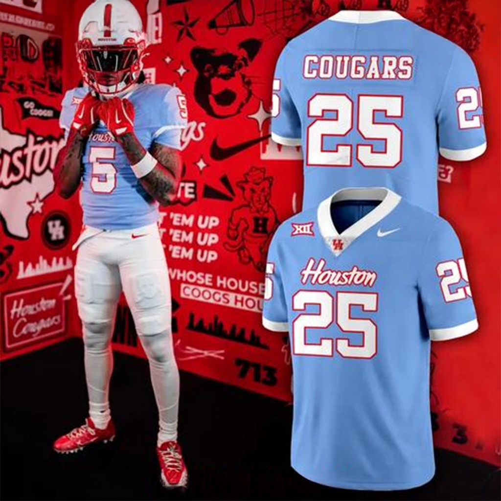 Houston Cougars 2025 Official Blue Edition Football Jersey Houston Cougars Merch Dad Gifts-1