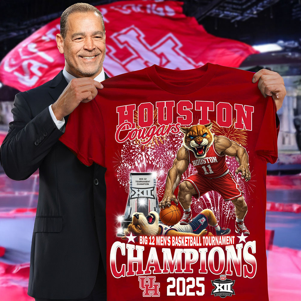 Houston Cougars Beat Arizona Wildcats Big 12 Men's Basketball Tournament Champions 2025 Mascot Shirt-1