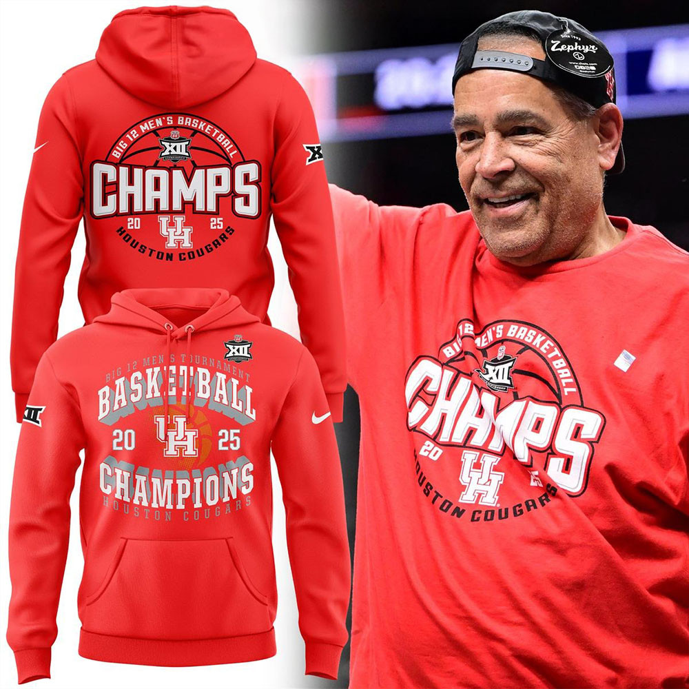 Houston Cougars Men's Basketball Champions Big 12 2025 Red Hoodie Father's Day Gifts For Dad-1