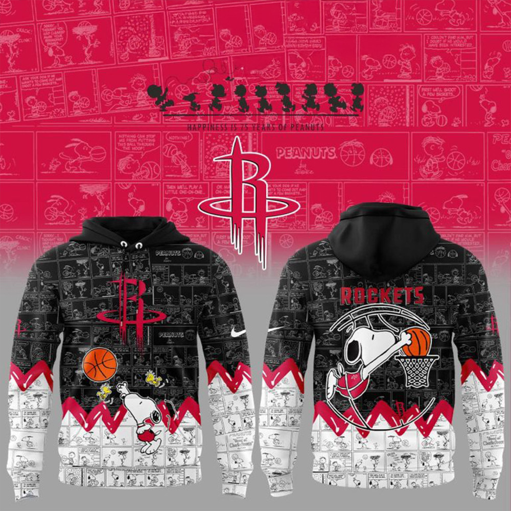 Houston Rockets 75 Years Snoopy Peanuts Hoodie Gift Ideas For Basketball Lovers-1