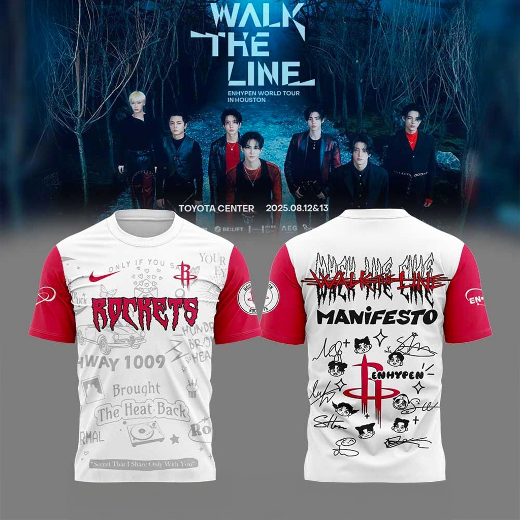 Houston Rockets X Enhypen Walk The Line 2025 Signature Tshirt Hoodie-1