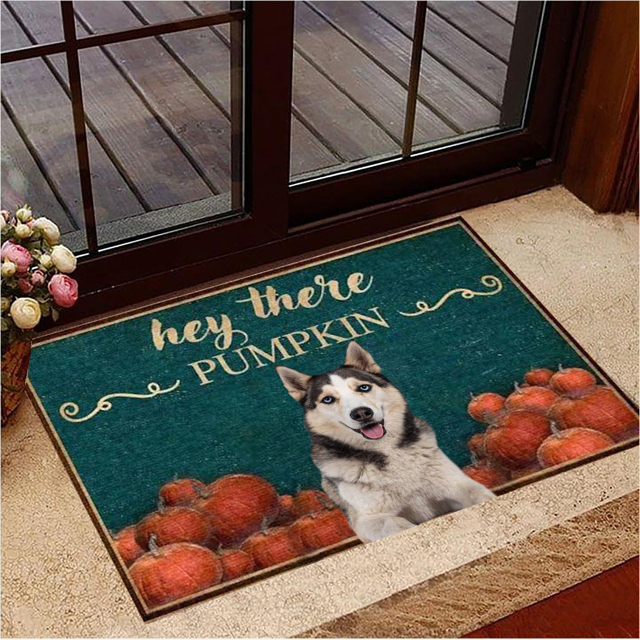 Husky Hey There Pumpkin Doormat Autumn Doormat Gifts For Husky Lovers Birthday Gifts For Fans-1