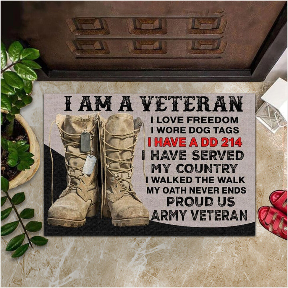 I Am A Veteran Doormat Proud US Army Veteran Doormat Patriotic Merch Gifts For Military-1