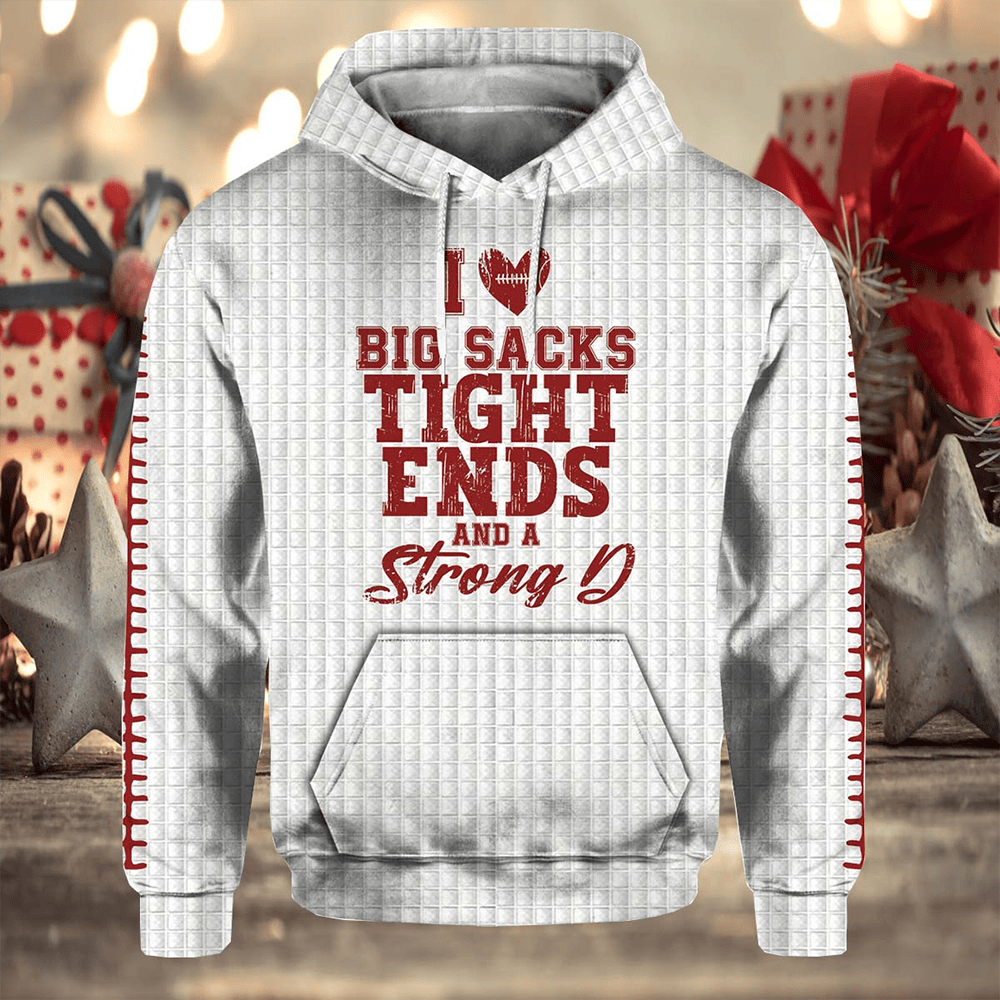 I Love Big Sacks Tight Ends And A Strong D Casual Waffle Hoodie Step Dad Gifts-1