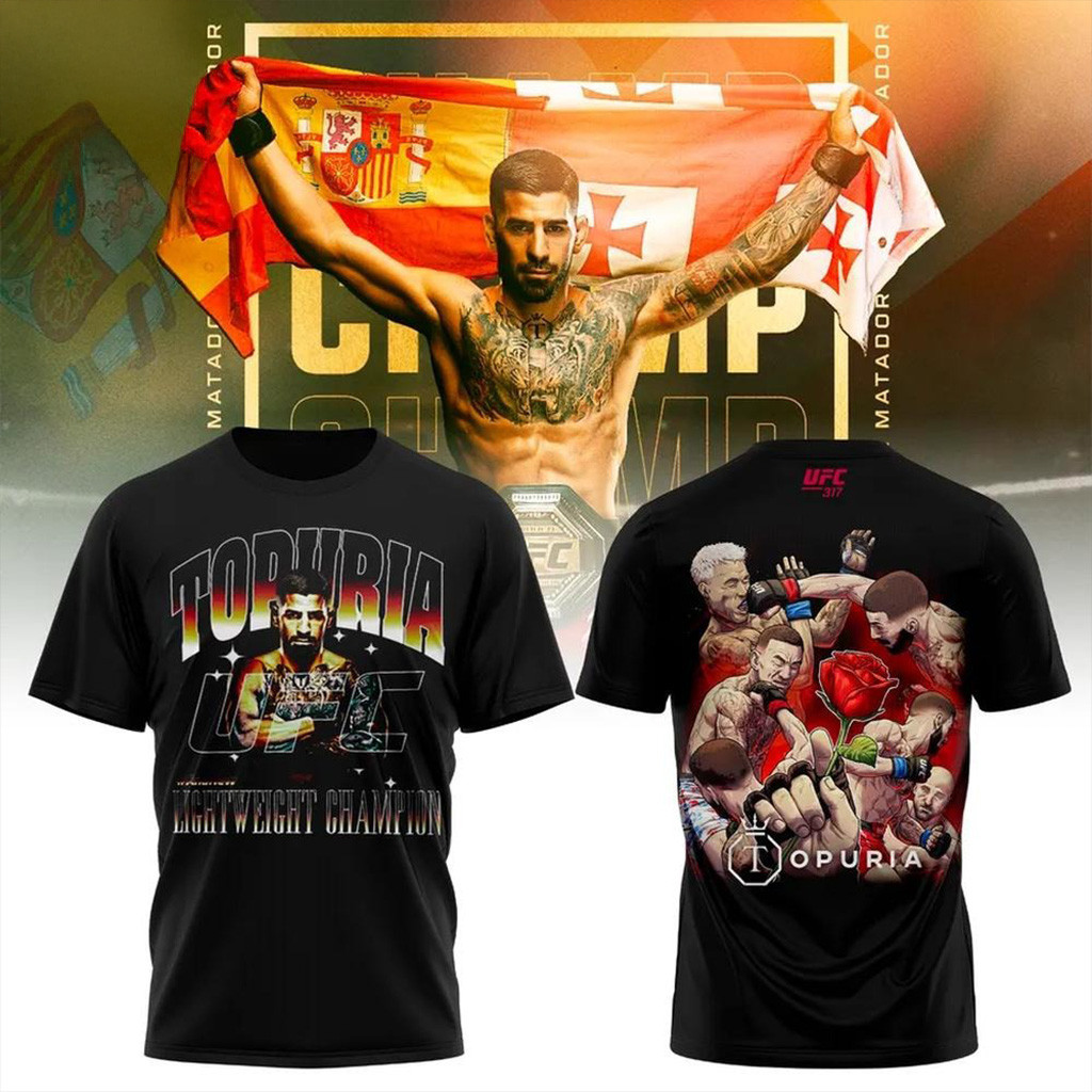 Ilia Topuria UFC 317 World Men's Lightweight Champion Winner T-Shirt Fan Merch Gifts For Dad-1
