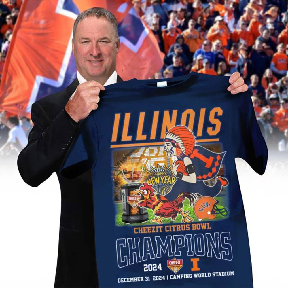 Illinois Fighting Illini Cheezit Citrus Bowl 2024 Champions Celebrating T-Shirt Gifts For Fans-1