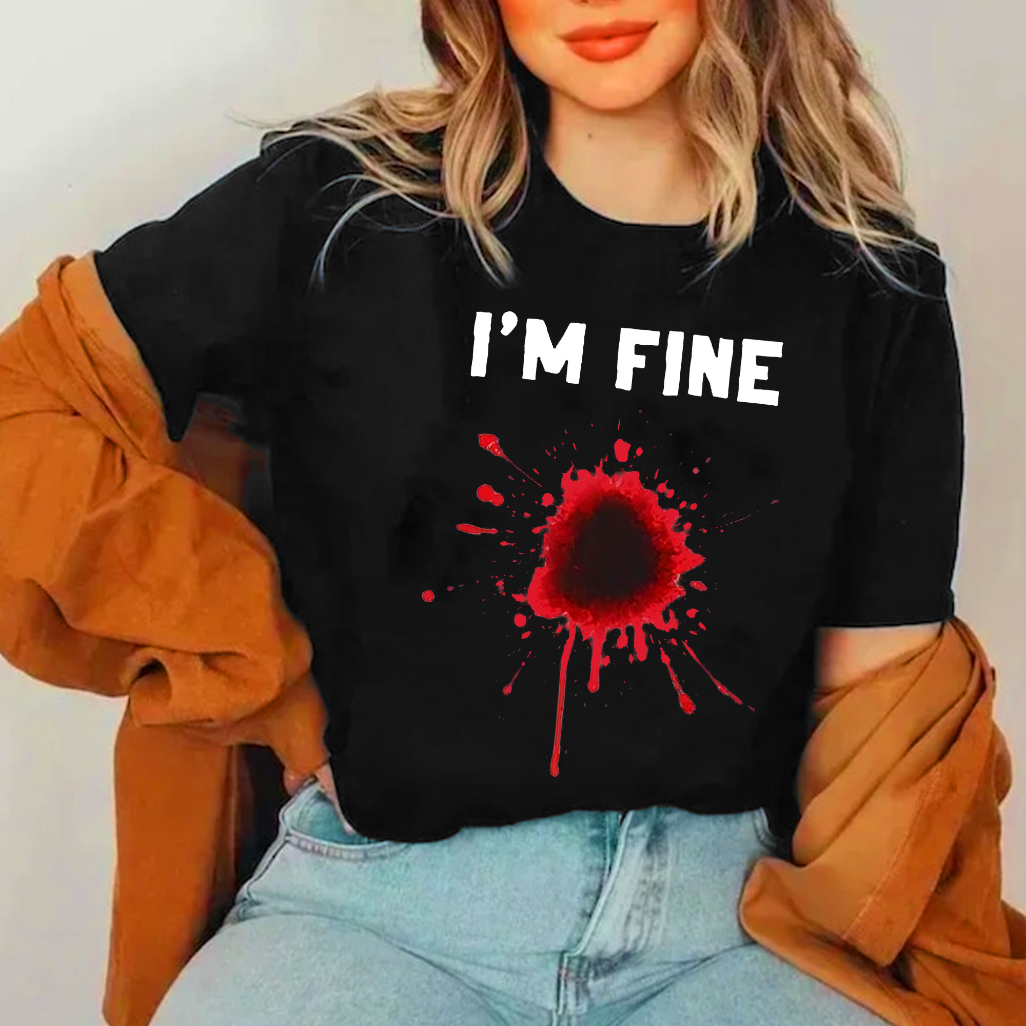 I'm Fine T-Shirt Halloween Graphic Tees Horror Clothing Halloween Gifts For Adults-1