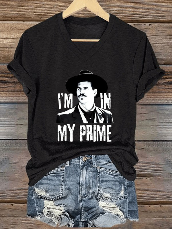 I'm In My Prime Print V-Neck T-Shirt For Women Tombstone Tees Gifts For Fans-1