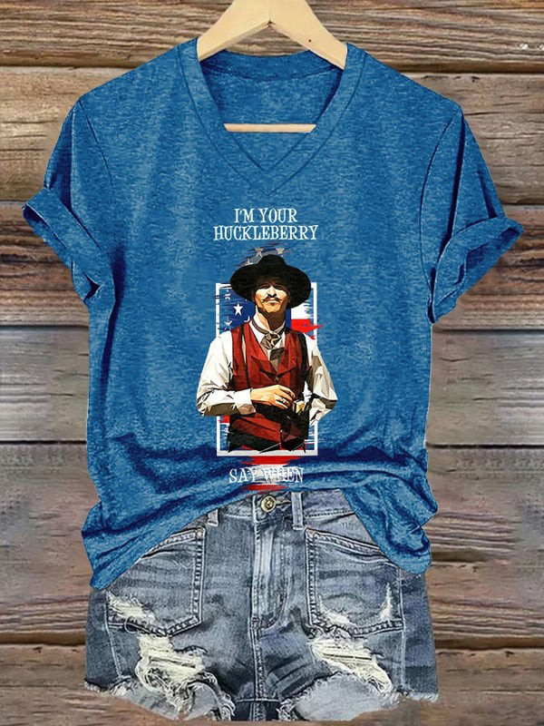 I'm Your Huckleberry Say When V-Neck T-Shirt Doc Holiday Fan Clothing-1