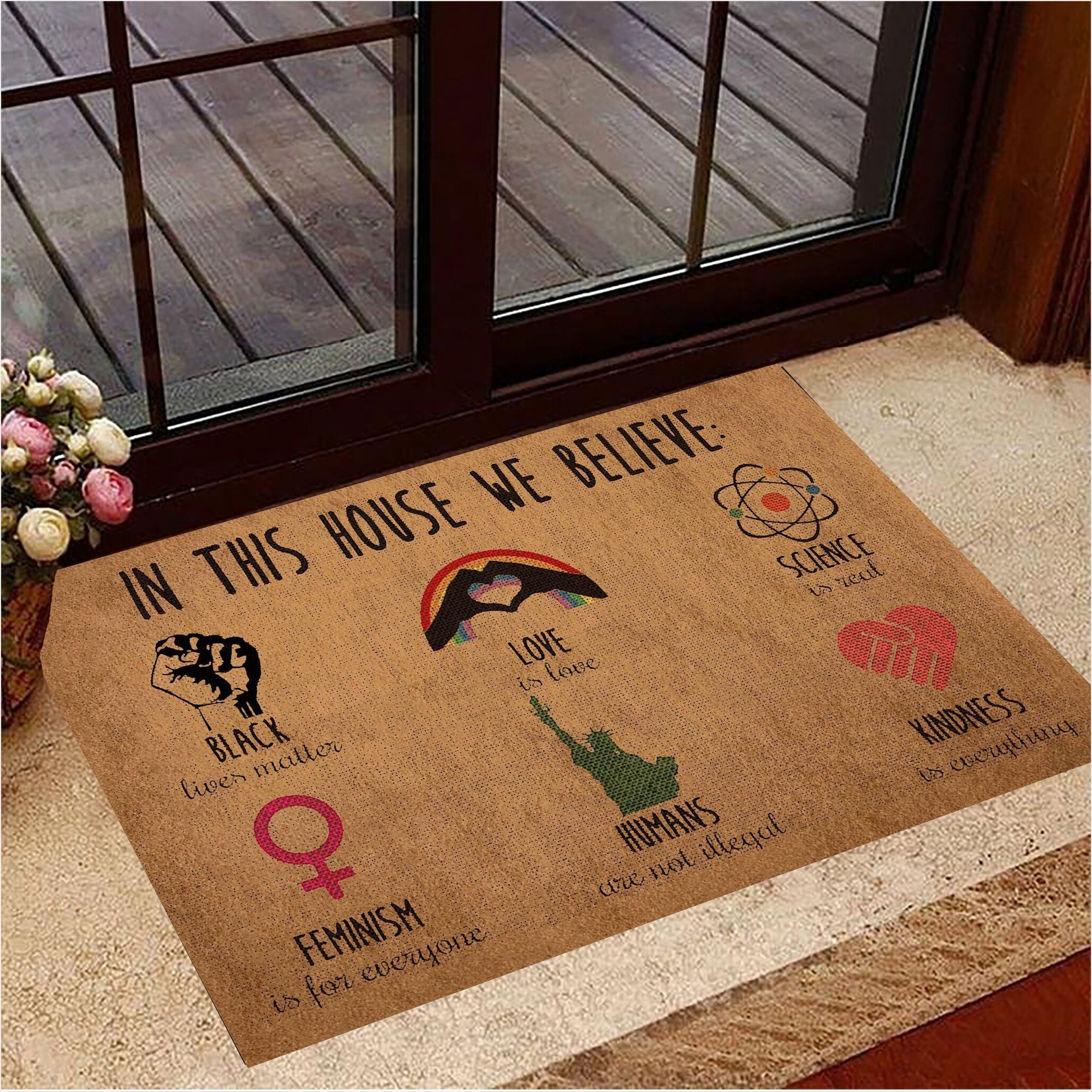 In This House We Believe Black Lives Matter Doormat LGBTQ Welcome Mat Home Decor Gifts For Fans-1