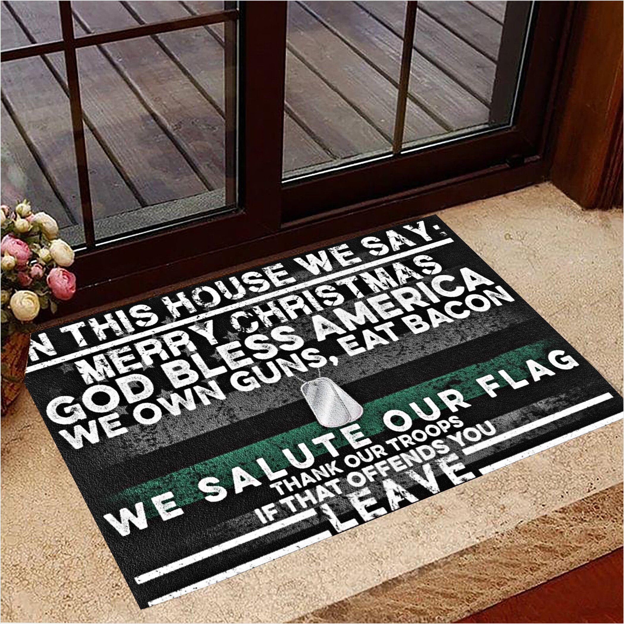 In This House We Say Merry Christmas Doormat Christmas Welcome Mat Unique Veteran Gift-1