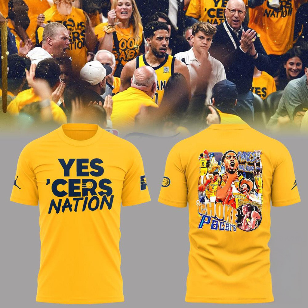 Indiana Pacers 2025 Finals Yes Cers Nation Team Graphic Yellow T-Shirt-1
