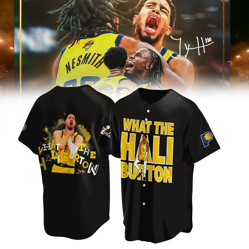 Indiana Pacers What The Hali Burton NBA Finals 2025 Baseball Jersey Pacers Merch Fans Gifts-1 Indiana Pacers What The Hali Burton NBA Finals 2025 Baseball Jersey Pacers Merch Fans Gifts-1