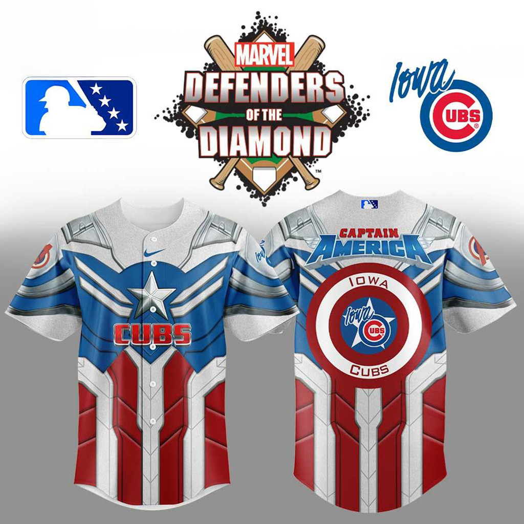 Iowa Cubs X Marvel Defenders Of The Diamond Baseball Jersey Iowa Cubs Merch Gifts For Boyfriend-1