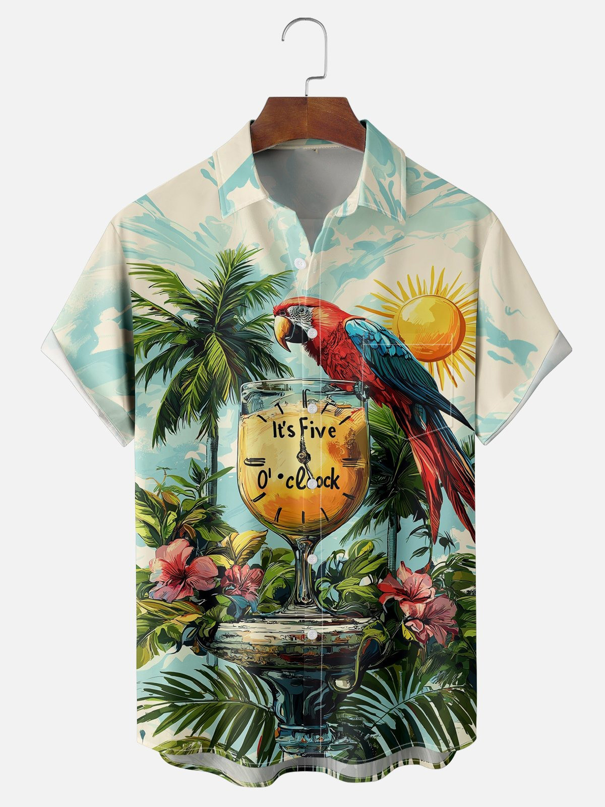 Its 5 o'clock somewhere Parrots Chest Pocket Hawaiian Shirt-1