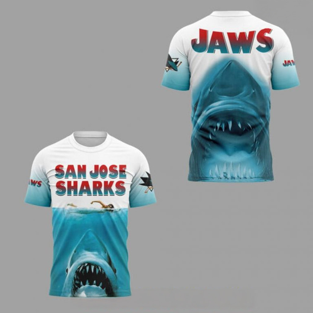 JAWS x San Jose Sharks T-Shirt JAWS San Jose Sharks Merch Gifts For Fans-1