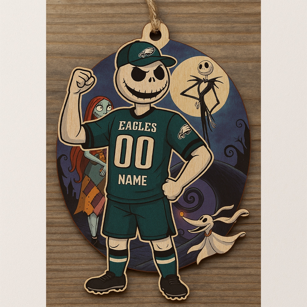 Jack Skellington Philadelphia Eagles Ornament Custom Name And Number Christmas Decor For Fans-1
