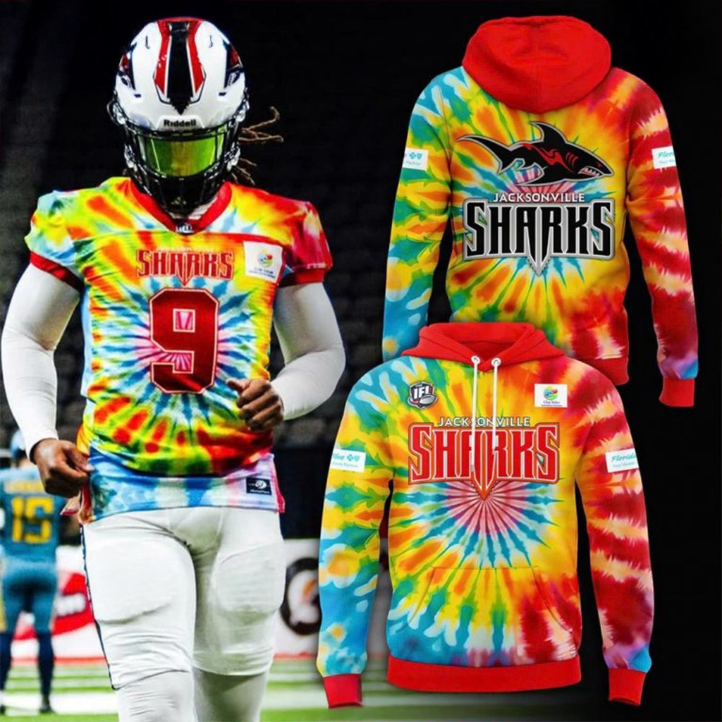Jacksonville Sharks Tie Dye 2025 Hoodie Jacksonville Sharks Merch Football Fan Gift Ideas-1