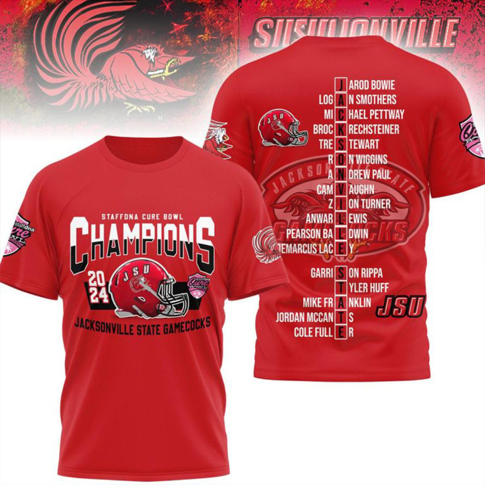 Jacksonville State Gamecocks Staffdna Cure Bowl Champions 2024 T-Shirt Football Fan Gift Ideas-1