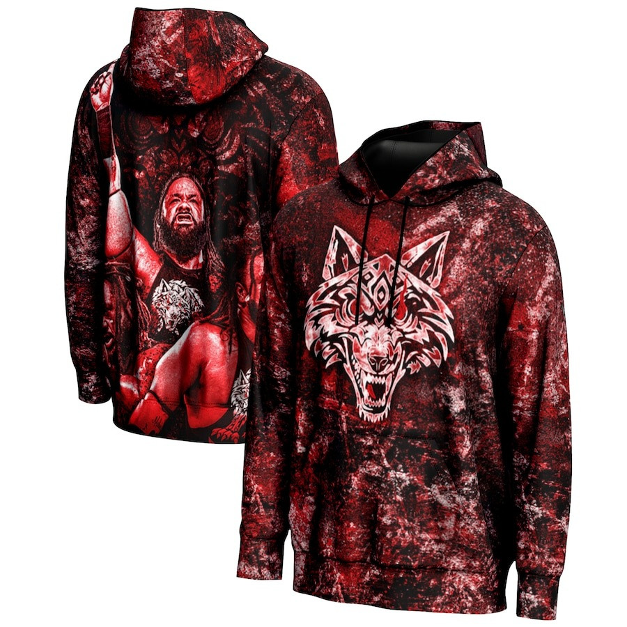 Jacob Fatu Hoodie Men's ProSphere Red Jacob Fatu Tribal Wolf Graphic Pullover Hoodie-1