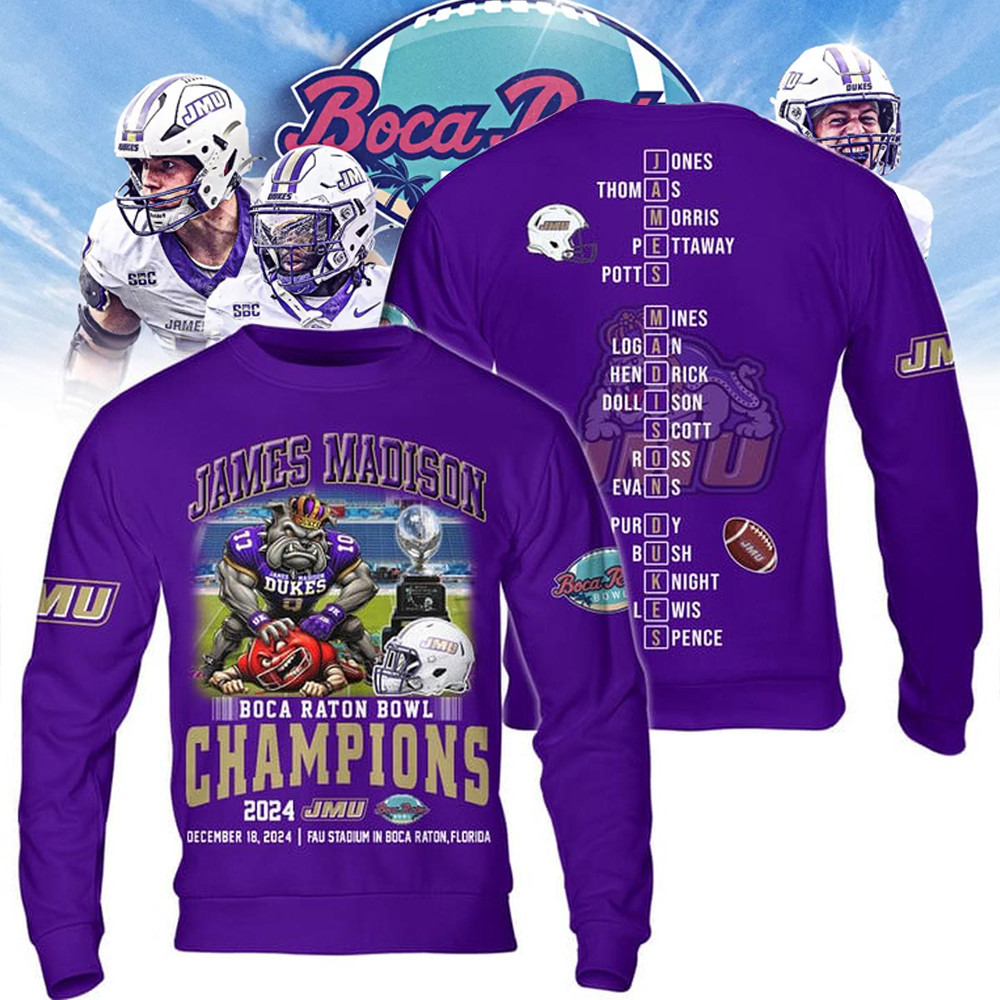 James Madison Dukes Football 2024 Boca Raton Bowl Winner Sweatshirt Football Fan Gift Ideas-1