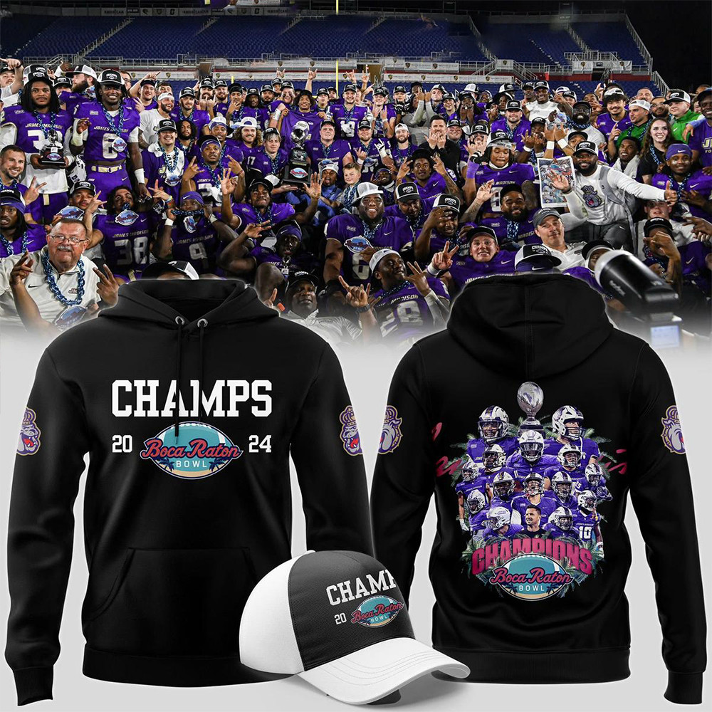 James Madison Dukes JMU Football 2024 Boca Raton Bowl Champs Hoodie Football Fan Gift Ideas-1