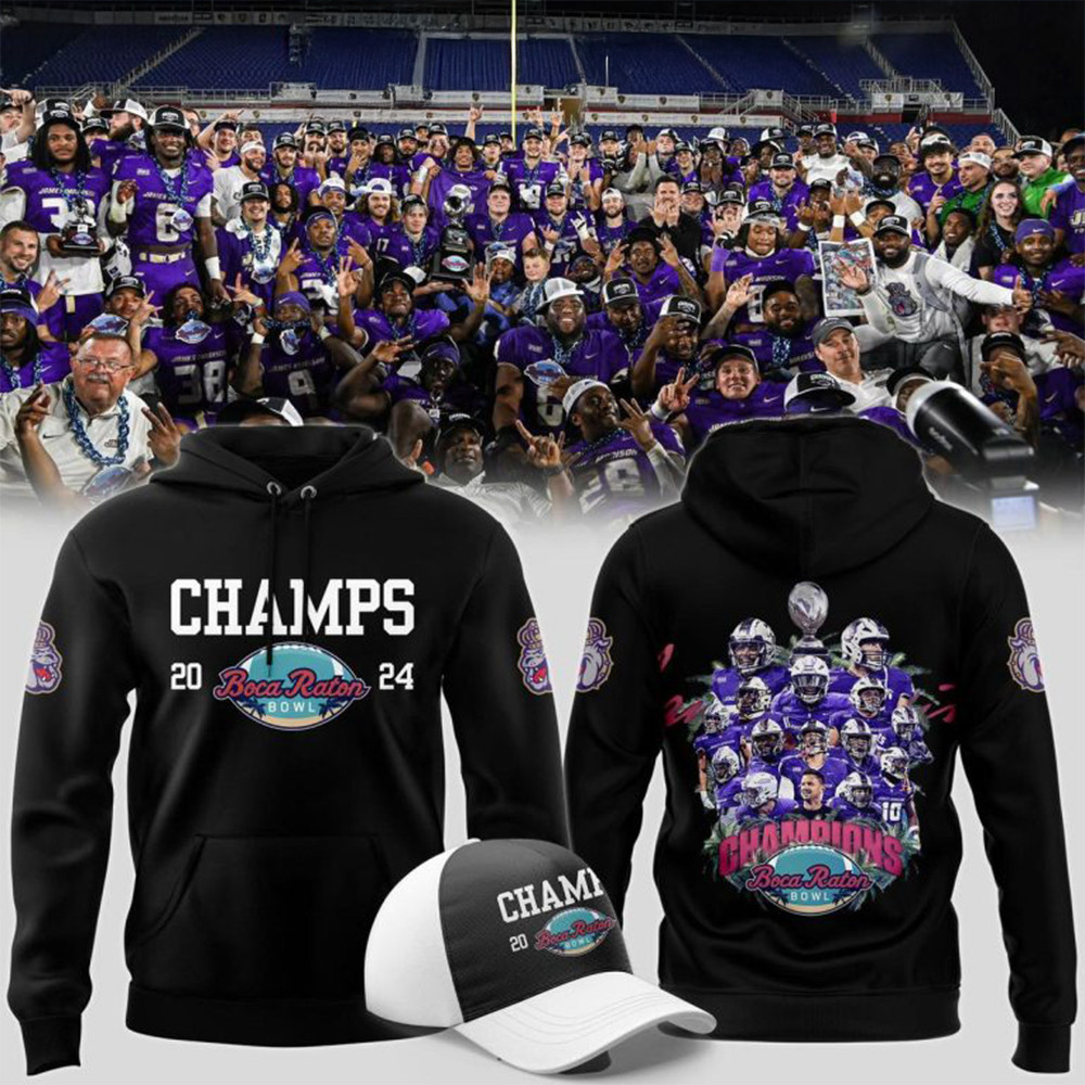 James Madison Dukes JMU Football 2024 Boca Raton Bowl Champs Hoodie Gifts For Football Fan-1