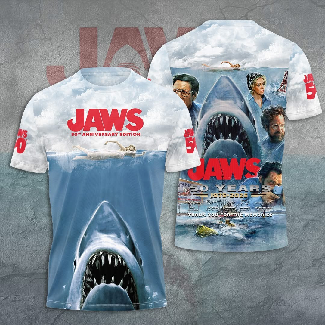 Jaws Merch Jaws 50th Anniversary Edition T-Shirt Gifts For Fans-1