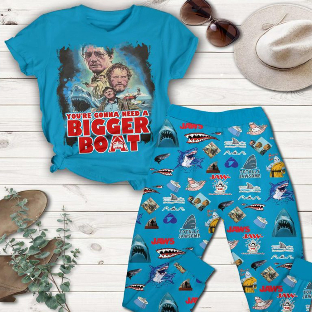 Jaws You're Gonna Need A Bigger Boat Fleece Pajamas Set Jaws Merch Gifts For Wife-1