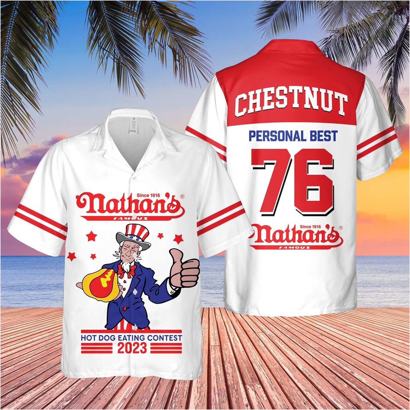 Joey Chestnut Hawaiian Shirt Personal Best 76 Hot Dog Eating Contest 2023 Eater Winner Shirt Dad Gifts-1
