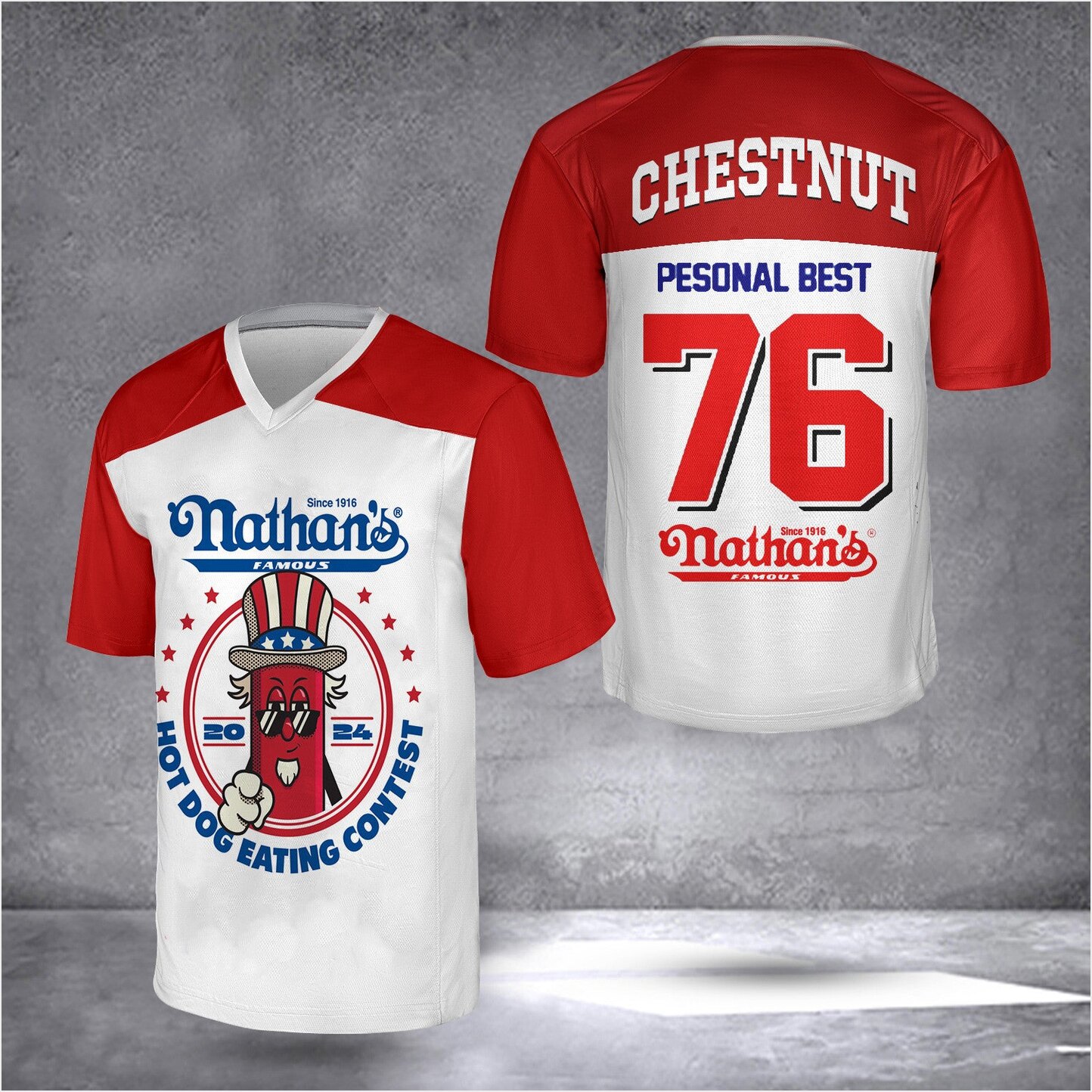 Joey Chestnut Jersey Hot Dog Eating Contest 2024 Eater Winner Chestnut Jersey Personal Best 76-1