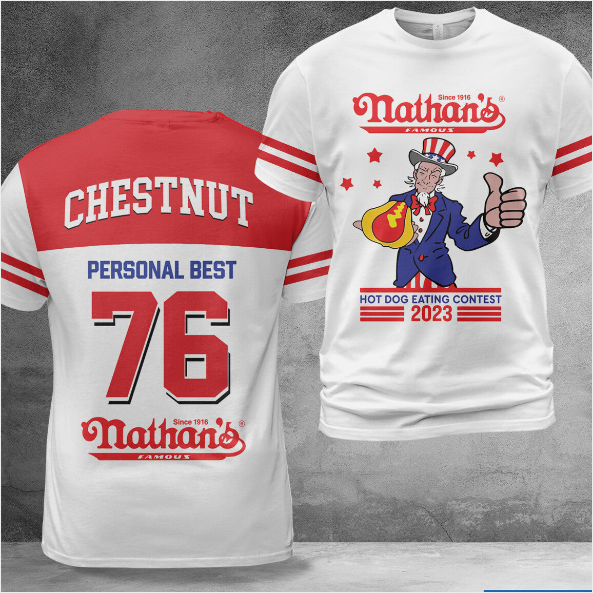 Joey Chestnut Jersey Personal Best 76 Hot Dog Eating Contest 2023 Eater Winner T-Shirt Fans Gifts-1