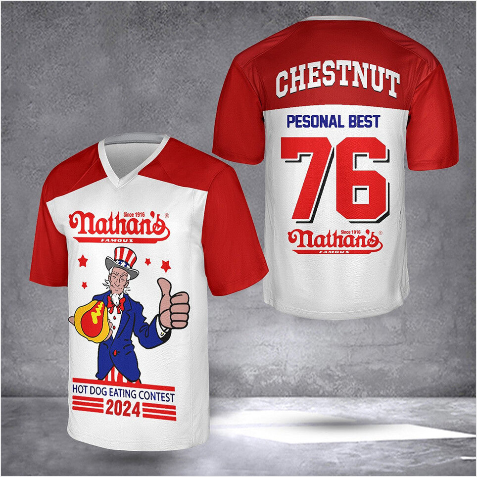 Joey Chestnut Jersey Personal Best 76 Hot Dog Eating Contest 2024 Eater Winner Jersey-1