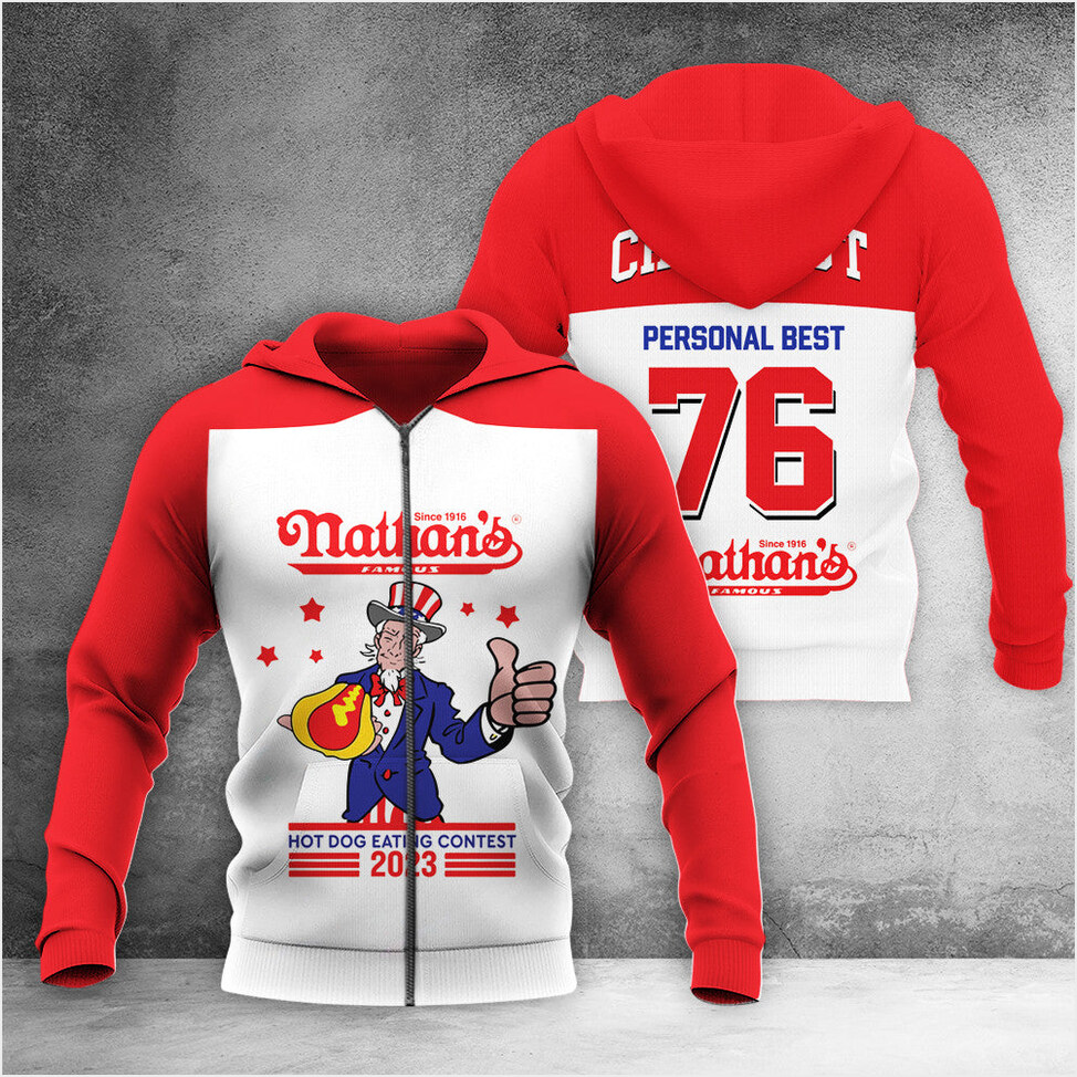 Joey Chestnut Zip Up Hoodie Personal Best 76 Hot Dog Eating Contest 2023 Eater Winner Merch-1