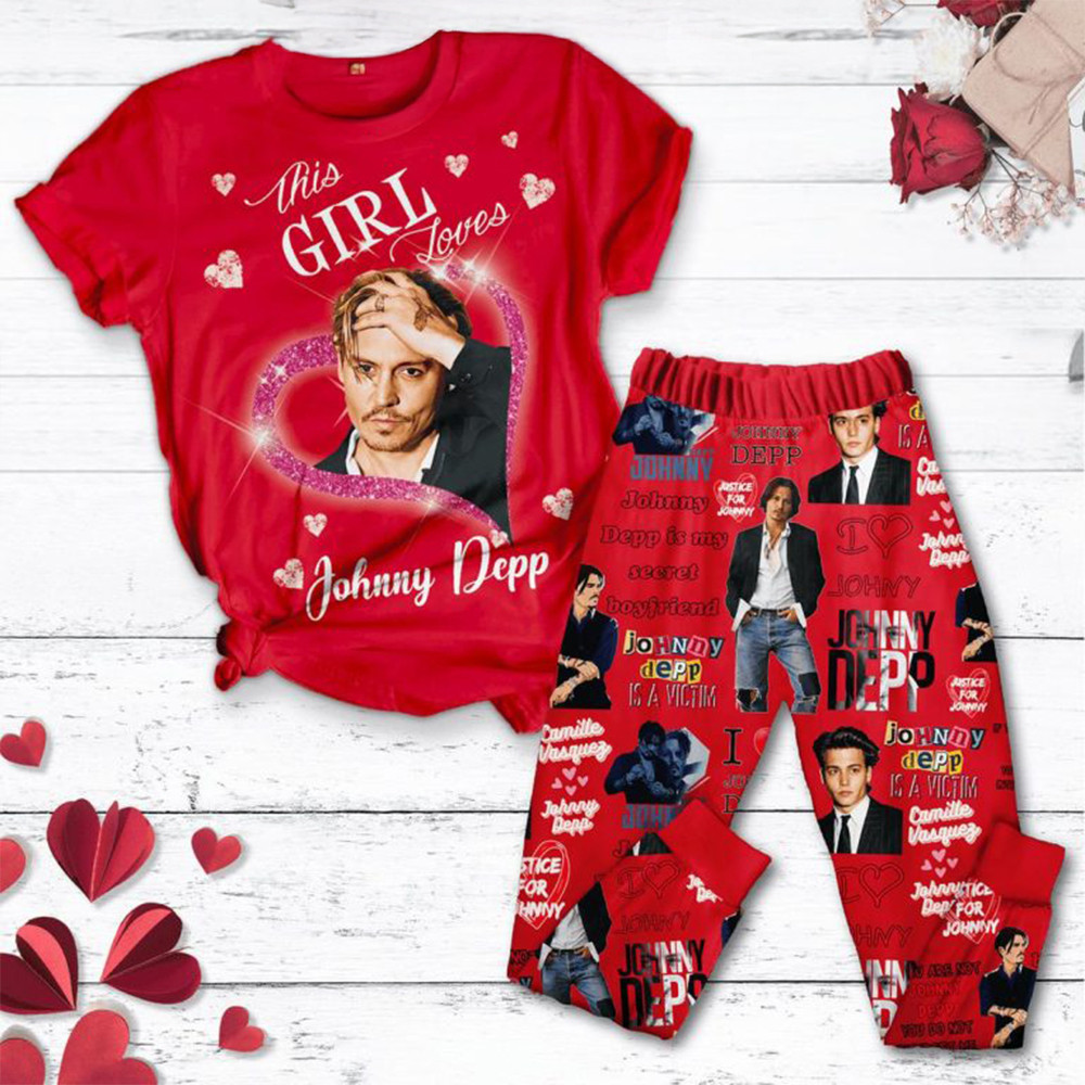 Johnny Deep This Girl Loves Him A Lot Valentines Day Fleece Pajamas Set Music Fan Gifts-1