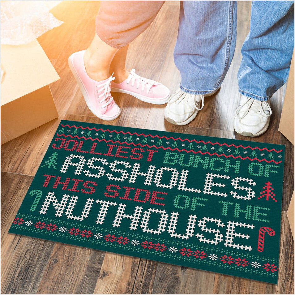 Jolliest Bunch Of Assholes This Side Nuthouse Doormat Funny Christmas Doormat Decor Gifts-1