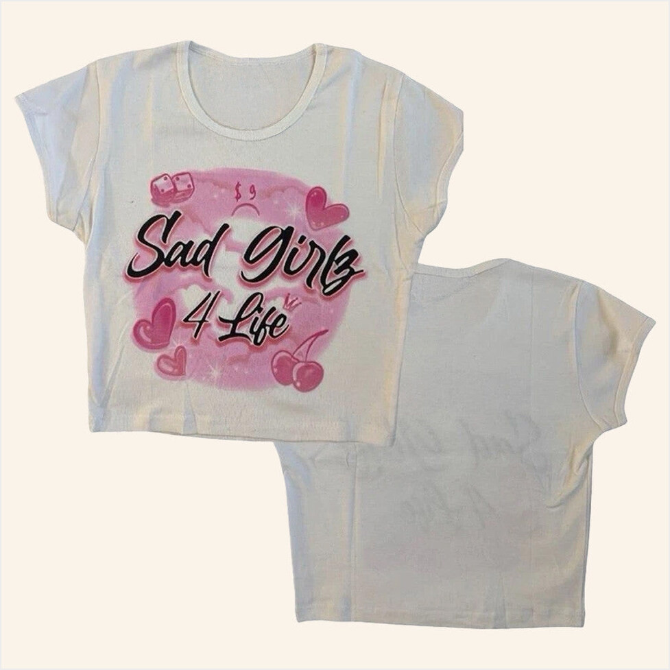 Junior H S Sad Girlz 4 Life Tour Merch White Pink Cropped T-Shirt Gifts For Wife Gifts For Fans-1