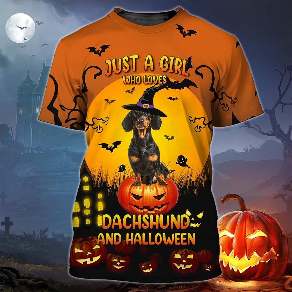 Just A Girl Who Love Dachshund And Halloween Shirt Sausage Dog Gifts For Her-1