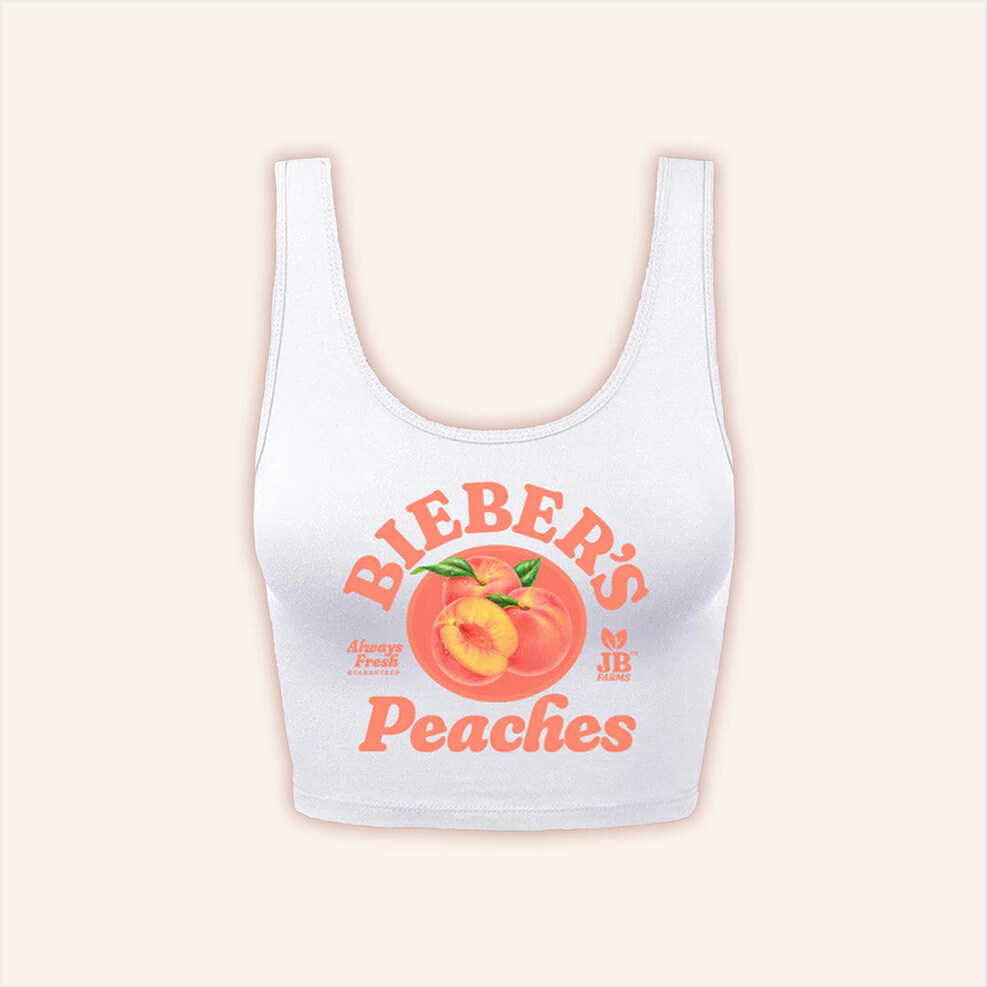 Justin Bieber Merch Peaches White Crop Tank Birthday Birthday Gift For Wife Gifts For Besties-1