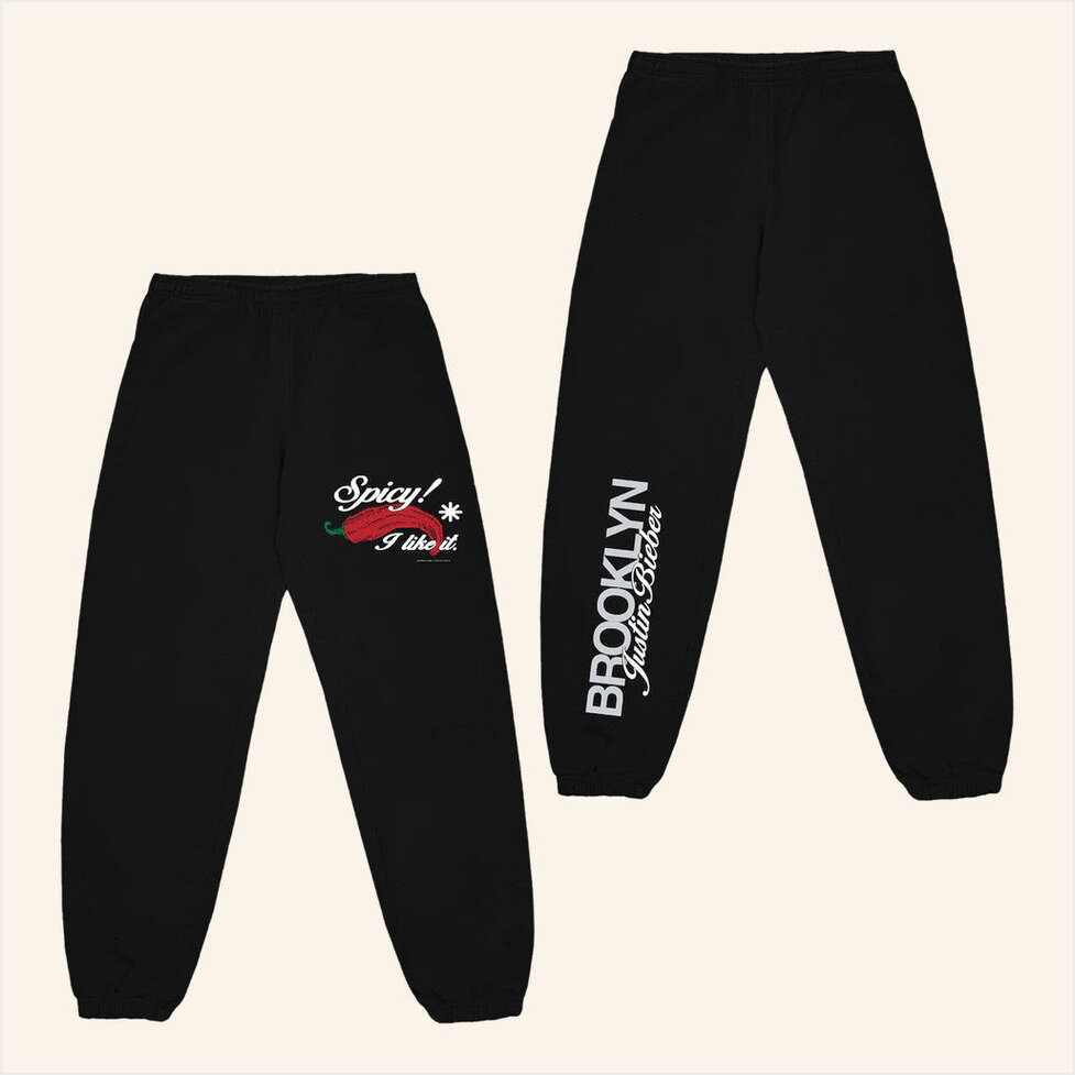 Justin Bieber Merch Spicy x Brooklyn Black Sweatpants Birthday Gift For Friends Gifts For Fans-1