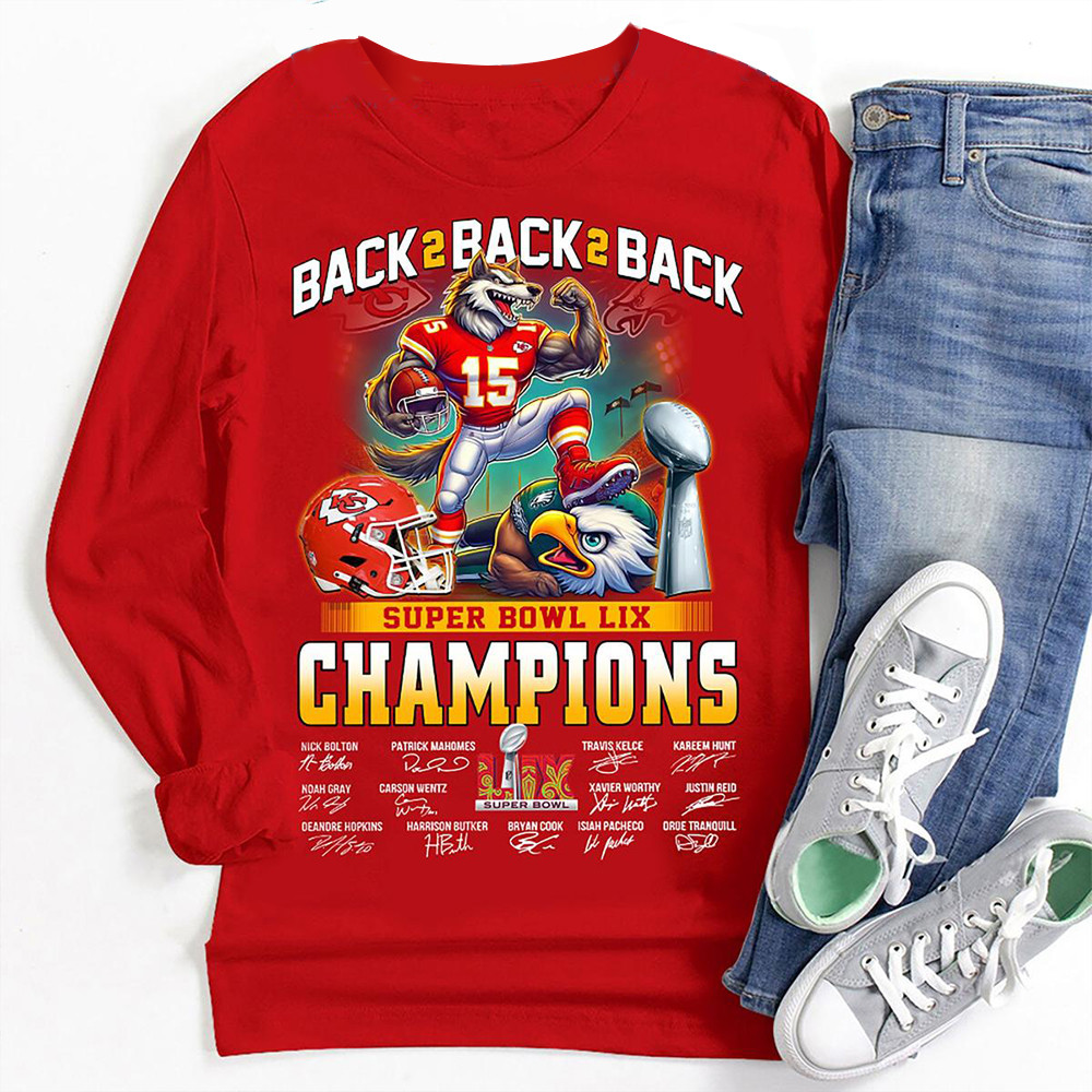 Kansas City Chiefs Back 2 Back 2 Back Super Bowl Champions Sweatshirt Presents For Football Fans-1